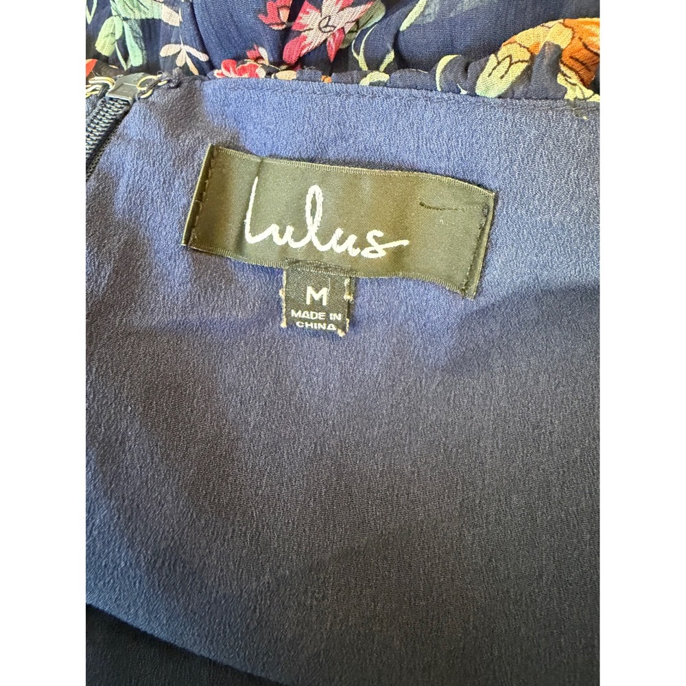 Lulus Navy Blue Floral Off the Shoulder Ruffle Chiffon Mini Dress Size M‎ - Picture 4 of 5